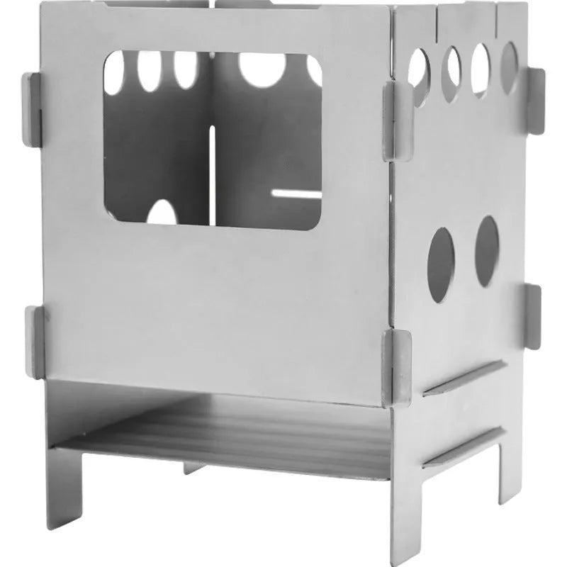 Grey pure titanium alloy multi-fuel camping stove with 115x82x82mm dimensions for outdoor cooking