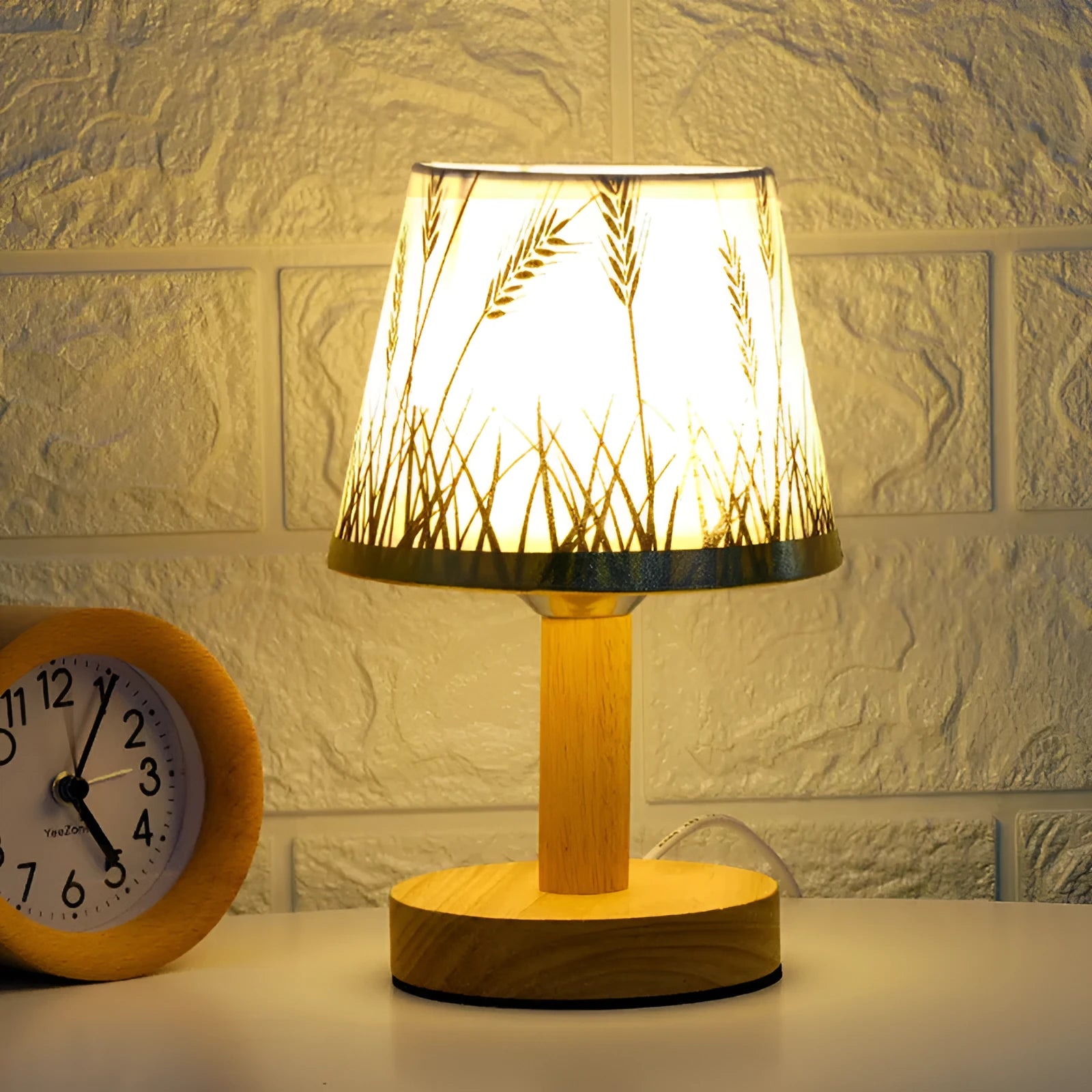 Creative solid wood fabric bedside lamp with geometric stereo design and remote control in heather gray finish