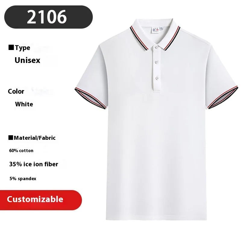 Men's embroidered lapel short sleeve top in navy blue, straight fit, cotton ice ion blend, short sleeves