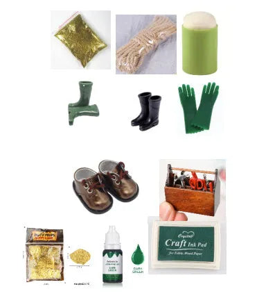 Set of 24 pigment bottles in assorted colours with craft accessories including glitter, sponge, and toy components
