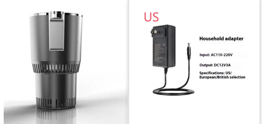 Black car cup warmer cooler with digital temperature display in vehicle cup holder
