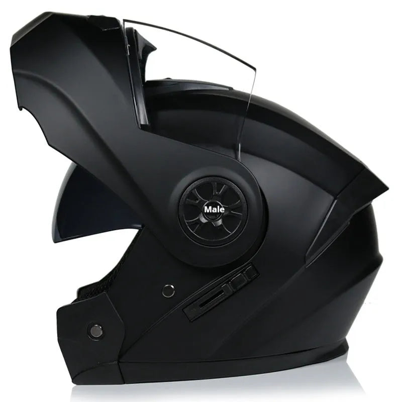 Battery full face motorcycle helmet in matte grey with multiple visor options