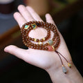 Brown jade Hetian jade three-ring bracelet with butterfly gourd pearl design and silver accessories