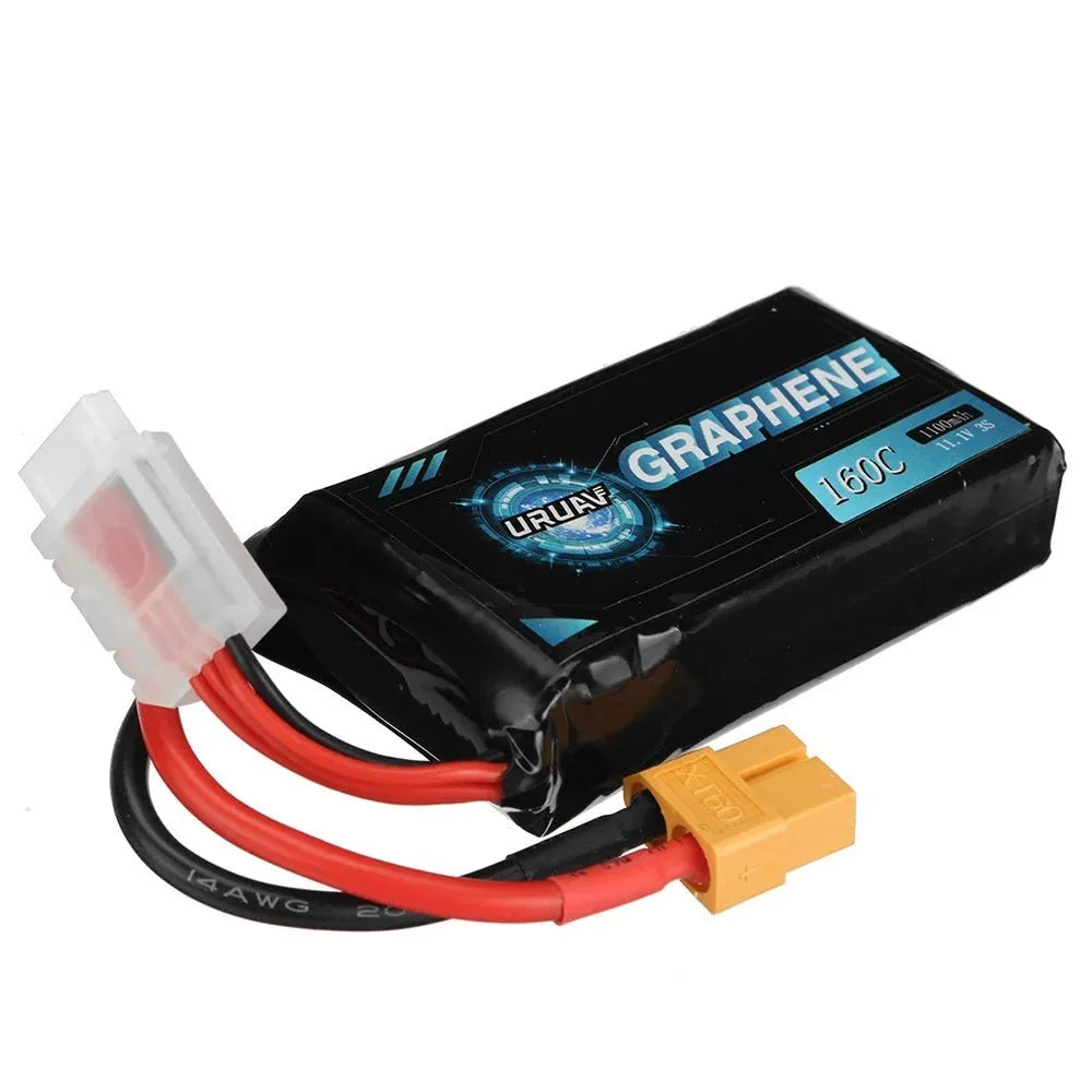 A 7.4V 1200mAh lithium battery for RC models measuring 15mm by 36mm by 70mm.
