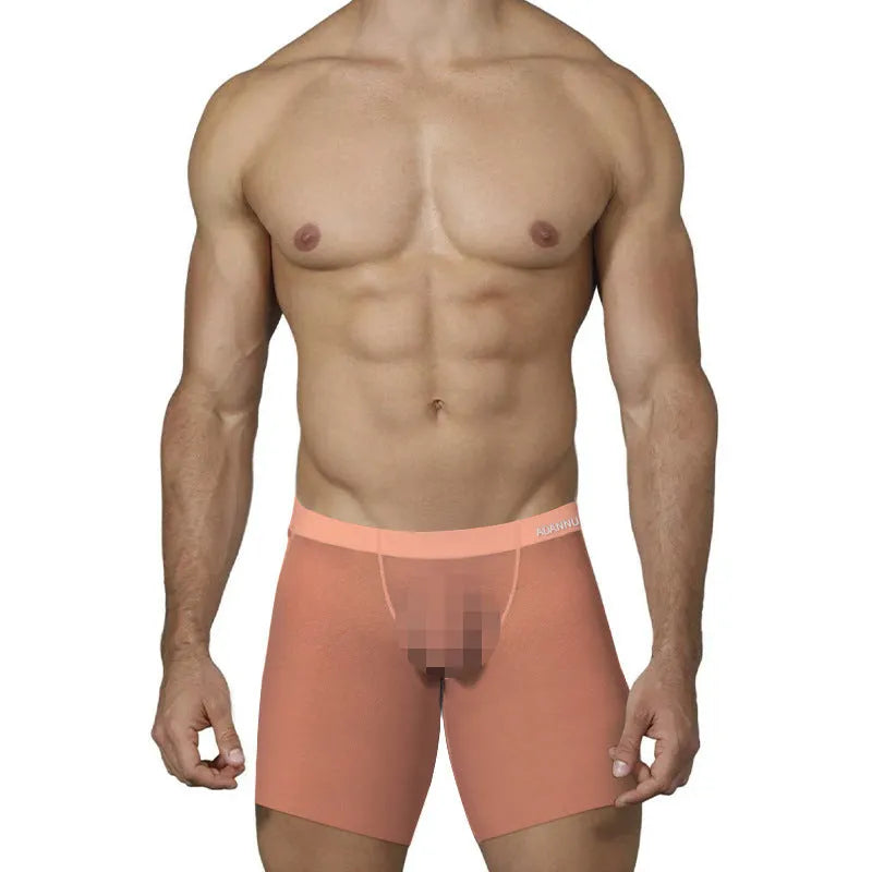 Ice silk men's boxer shorts in nylon fabric with low waist design and solid colour options