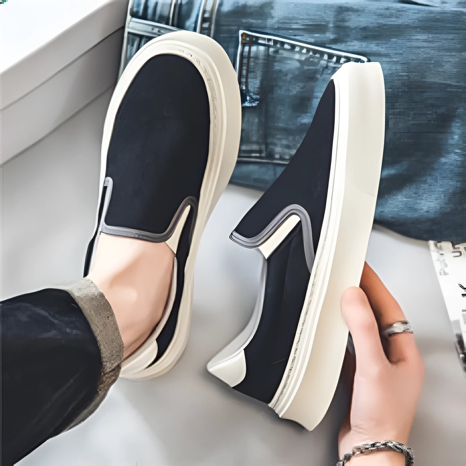 Men's summer breathable canvas board shoes in MX-HK202 Black, size 39-44, side view