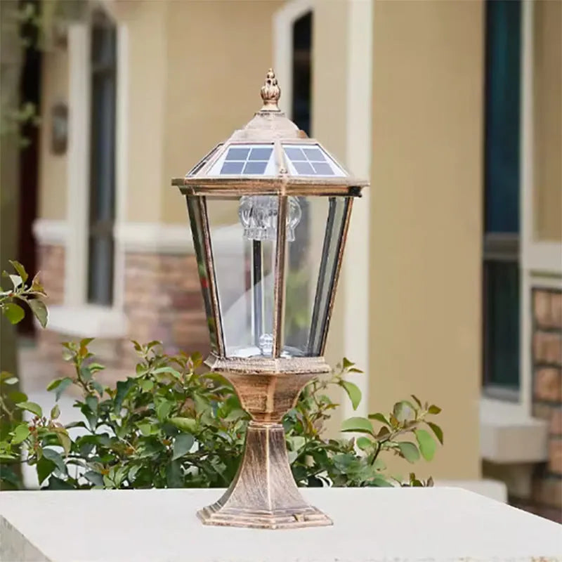 Solar pillar lamp outdoor IP65 6V 5W column light in black or bronze bend shape