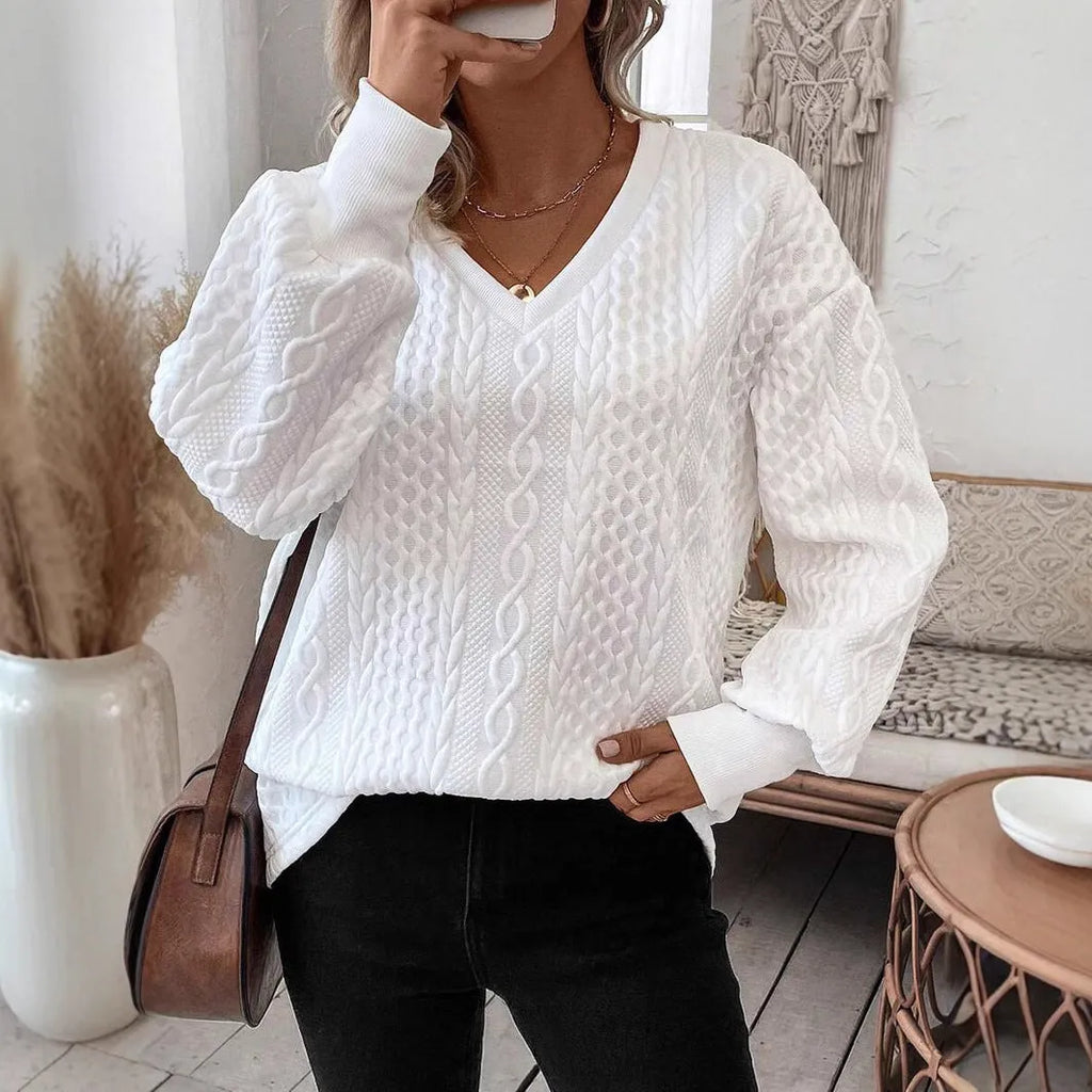 Milky white Japanese Korean casual loose t-shirt with 3D pattern and long sleeves