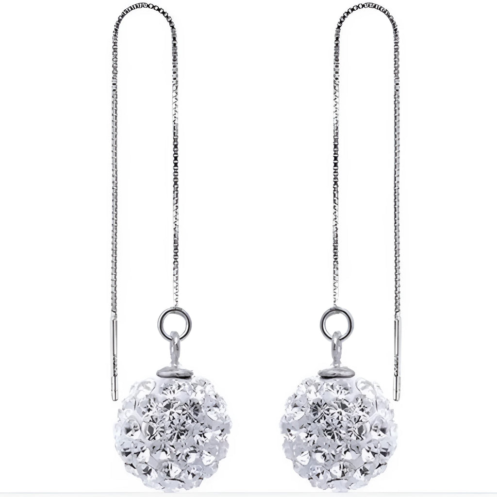 Silver crystal earrings with geometric Korean style design and diamond processed finish