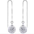 Silver crystal earrings with geometric Korean style design and diamond processed finish