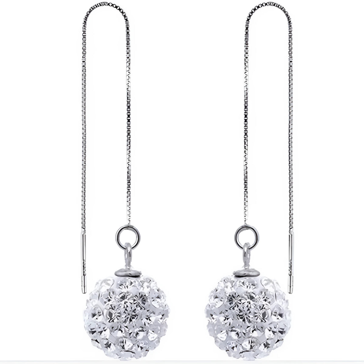 Silver crystal earrings with geometric Korean style design and diamond processed finish