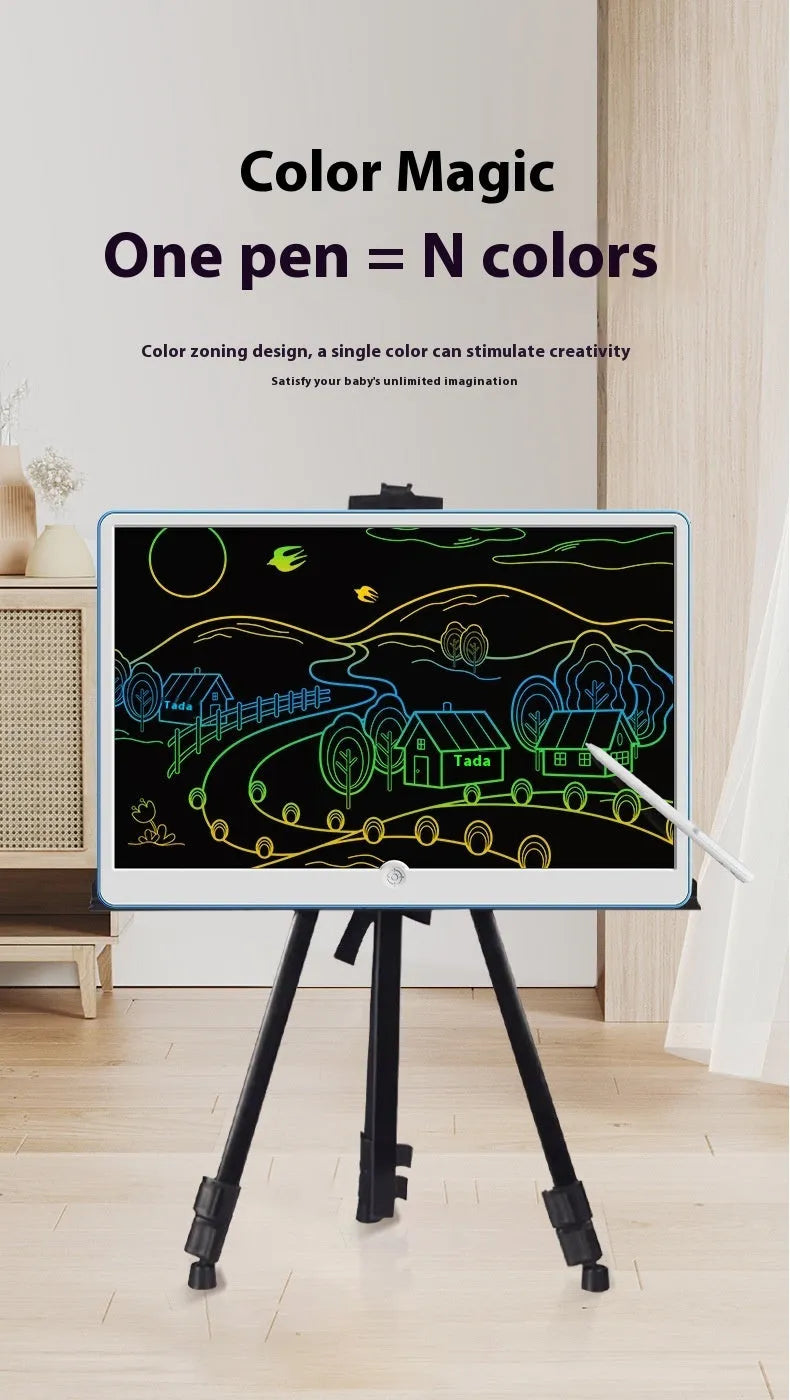 19-inch rechargeable LCD drawing board for children in blue and white colour.
