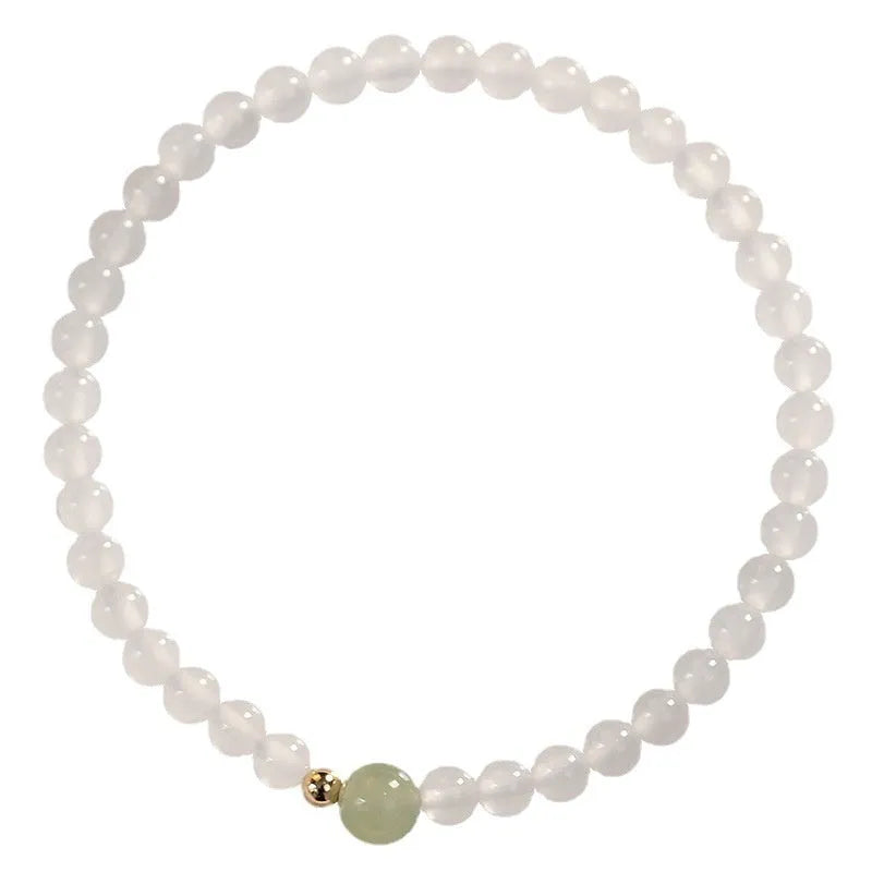 White agate women's bracelet with New Chinese style design showing polished beads and 15cm length