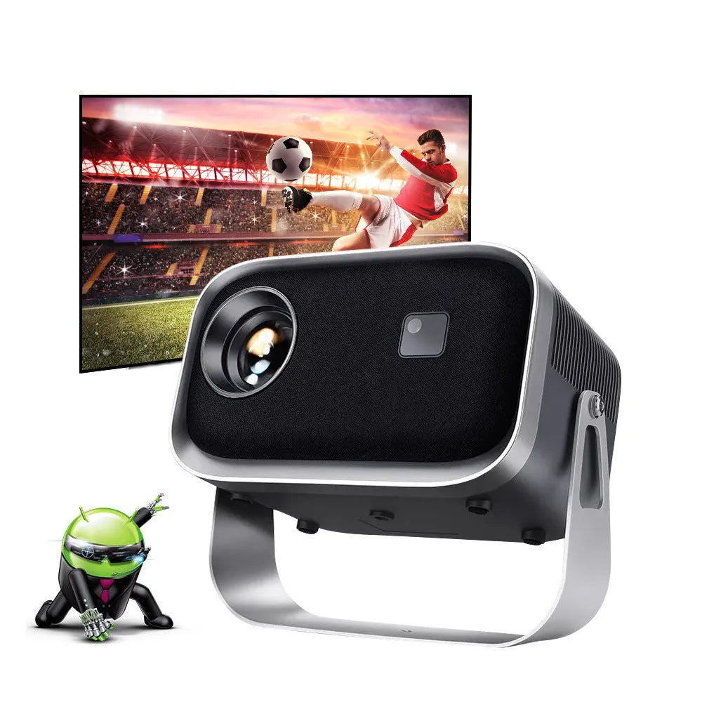 Home HD portable projector with bracket, 1280x720 resolution, and remote control on a table