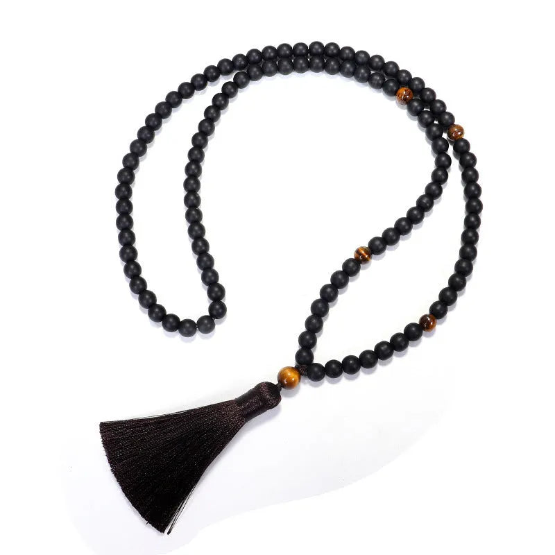 Tigereye stone beaded necklace and bracelet set with drop pendant on adjustable 81cm length