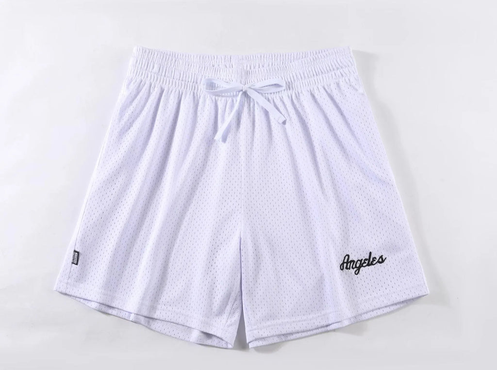 Men's double-layer mesh shorts in black, shown from the front, suitable for summer sports and casual wear.