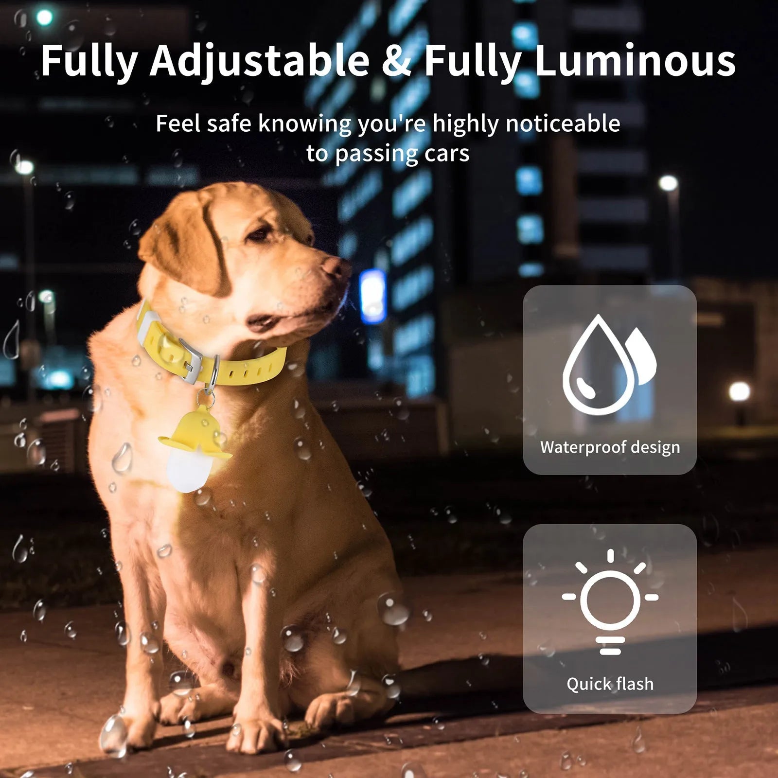 Yellow banana-shaped USB rechargeable dog collar light with luminous design for night walking