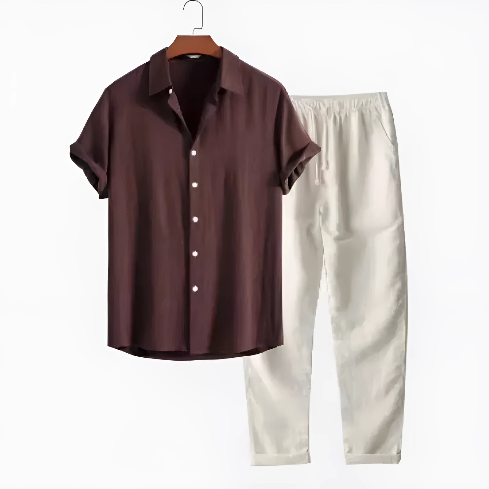Men's loose fit linen casual suit set with short sleeve shirt and trousers in various colours