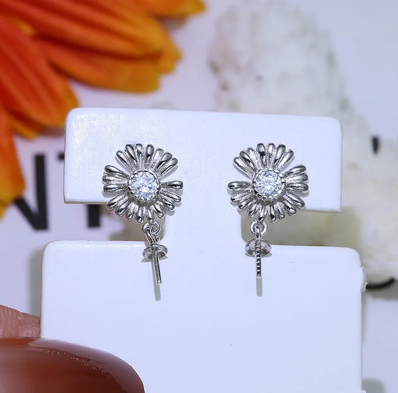Baroque floral S925 sterling silver drop earrings with an open ring holder frame on the eardrop.