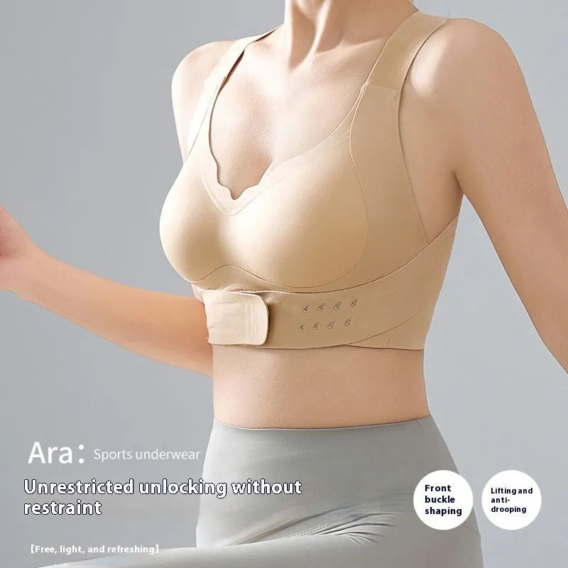 Women's cross back yoga bra with front buckle closure in three colour options