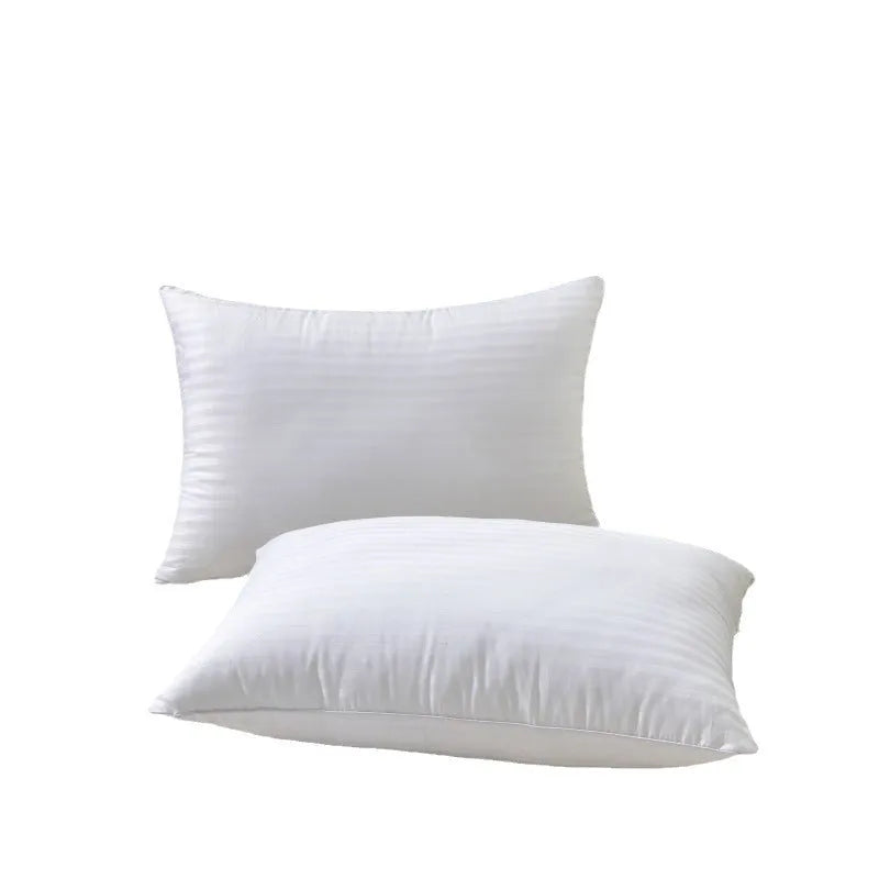 White hotel cotton satin stripe pillow with feather cotton filling showing three size options