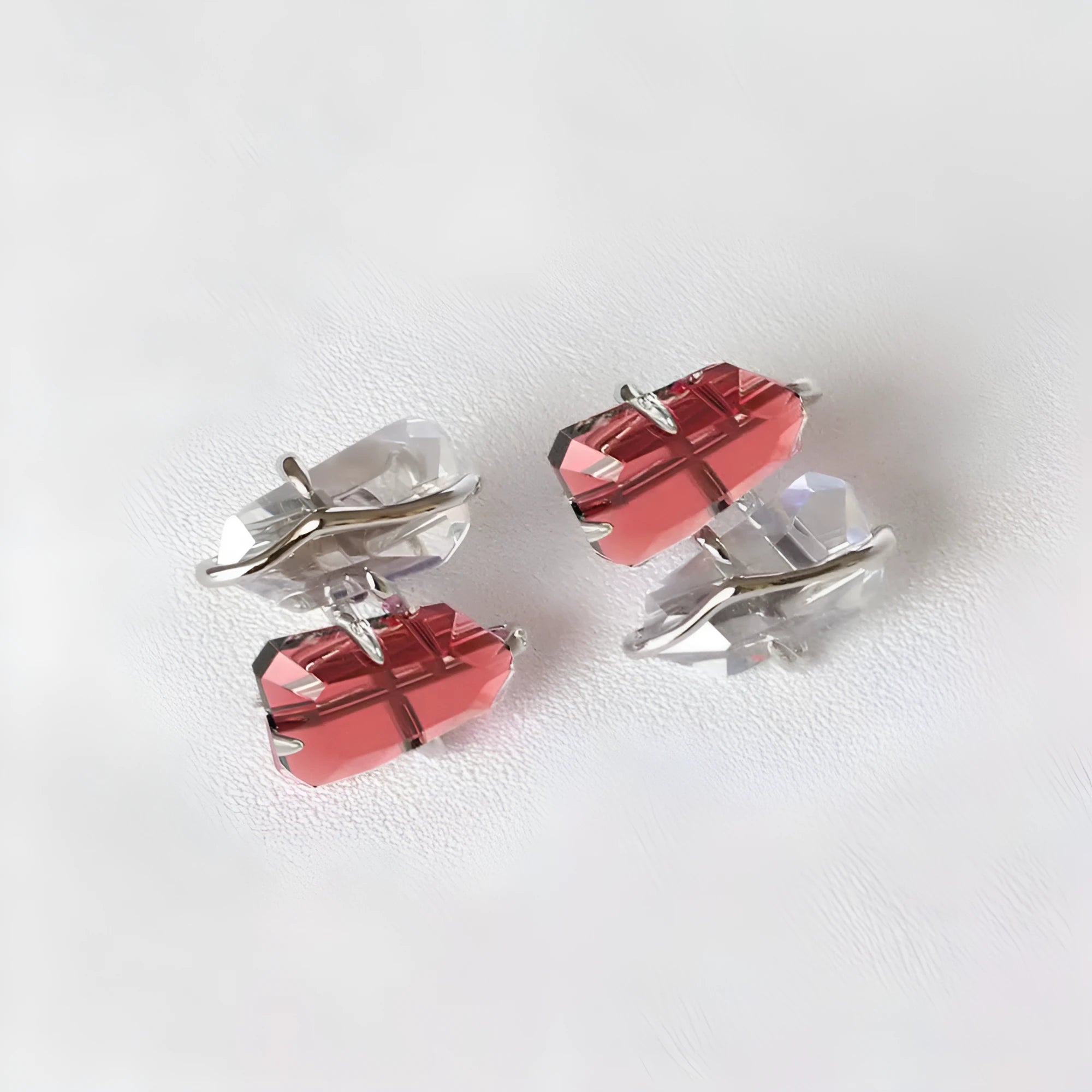 Women's peach blossom sparrow earrings in copper with zircon mosaic detail, pink colour
