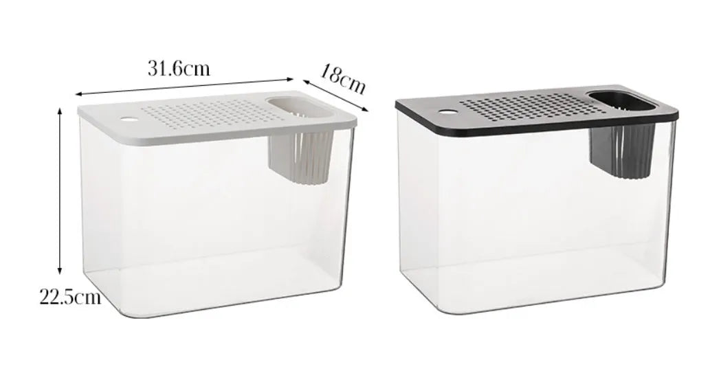 Black Ecological Betta Tank with clear plastic cover on a wooden table.