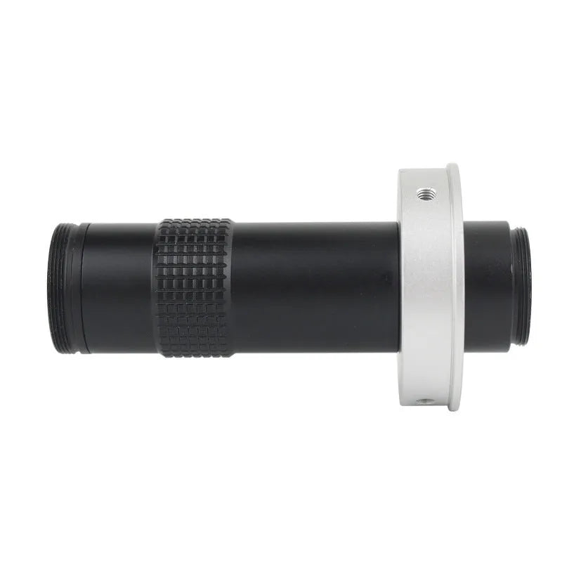 Black industrial monocular lens for camera macro inspection with 130x magnification capability
