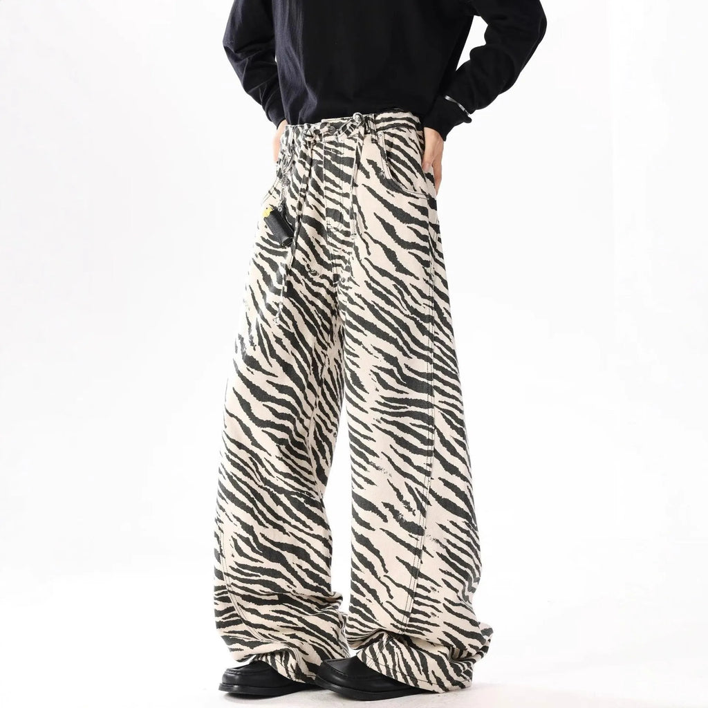 Wide-leg men's casual pants in denim style with button fly, picture colour, loose fit