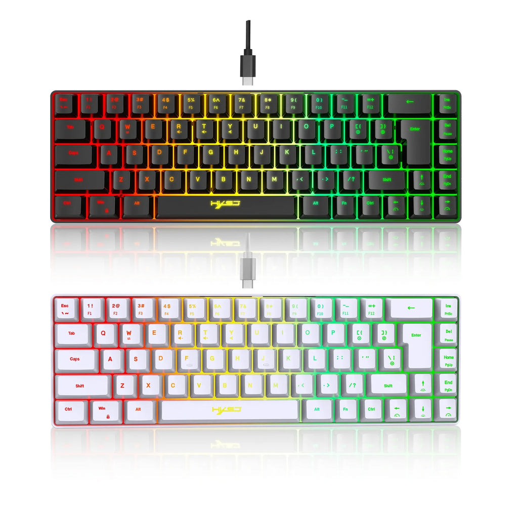Black V200 membrane gaming keyboard with 68 keys, mechanical feel, wired USB cable
