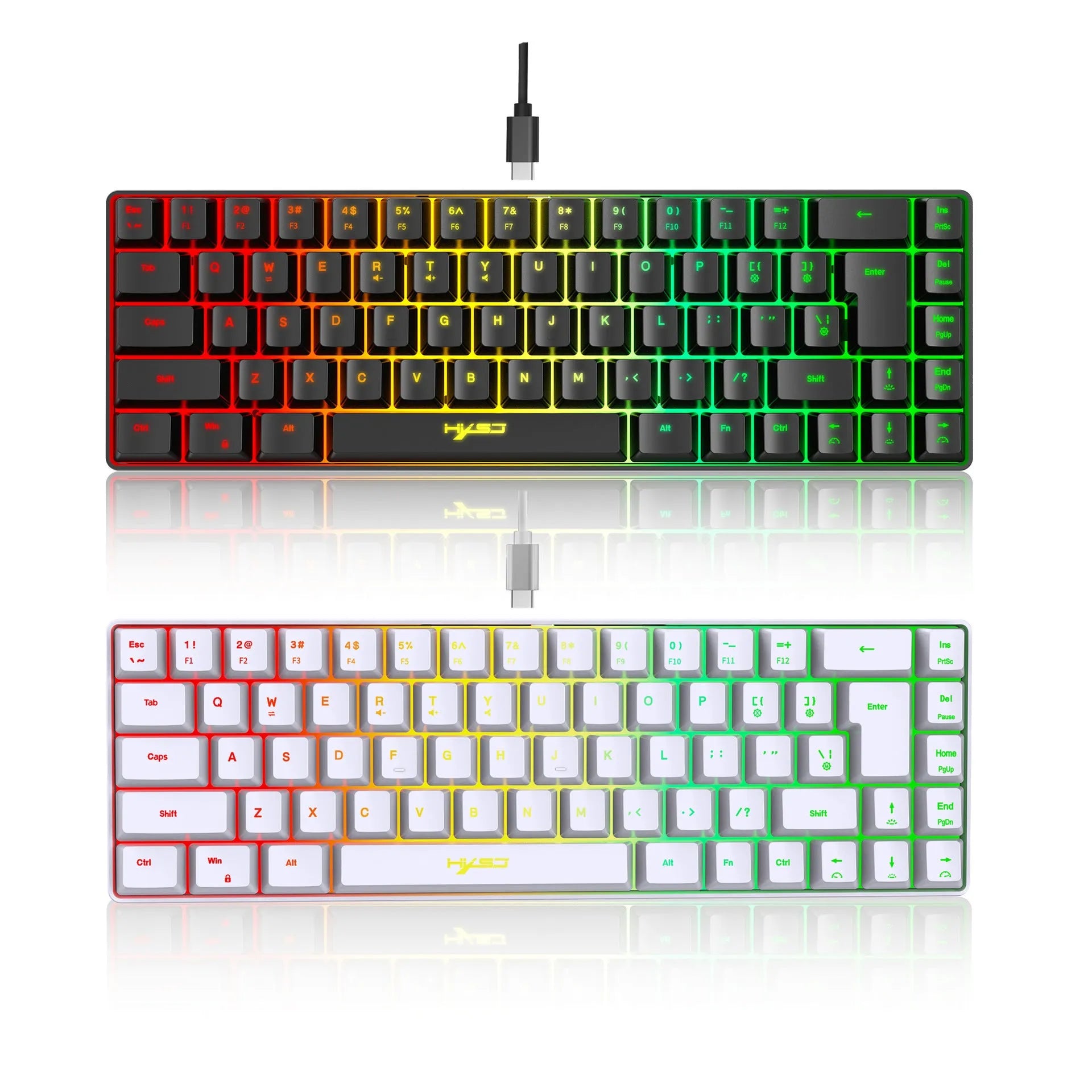 Black V200 membrane gaming keyboard with 68 keys, mechanical feel, wired USB cable