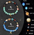 Two natural stone beaded bracelets with zodiac sign charms on an adjustable cord.