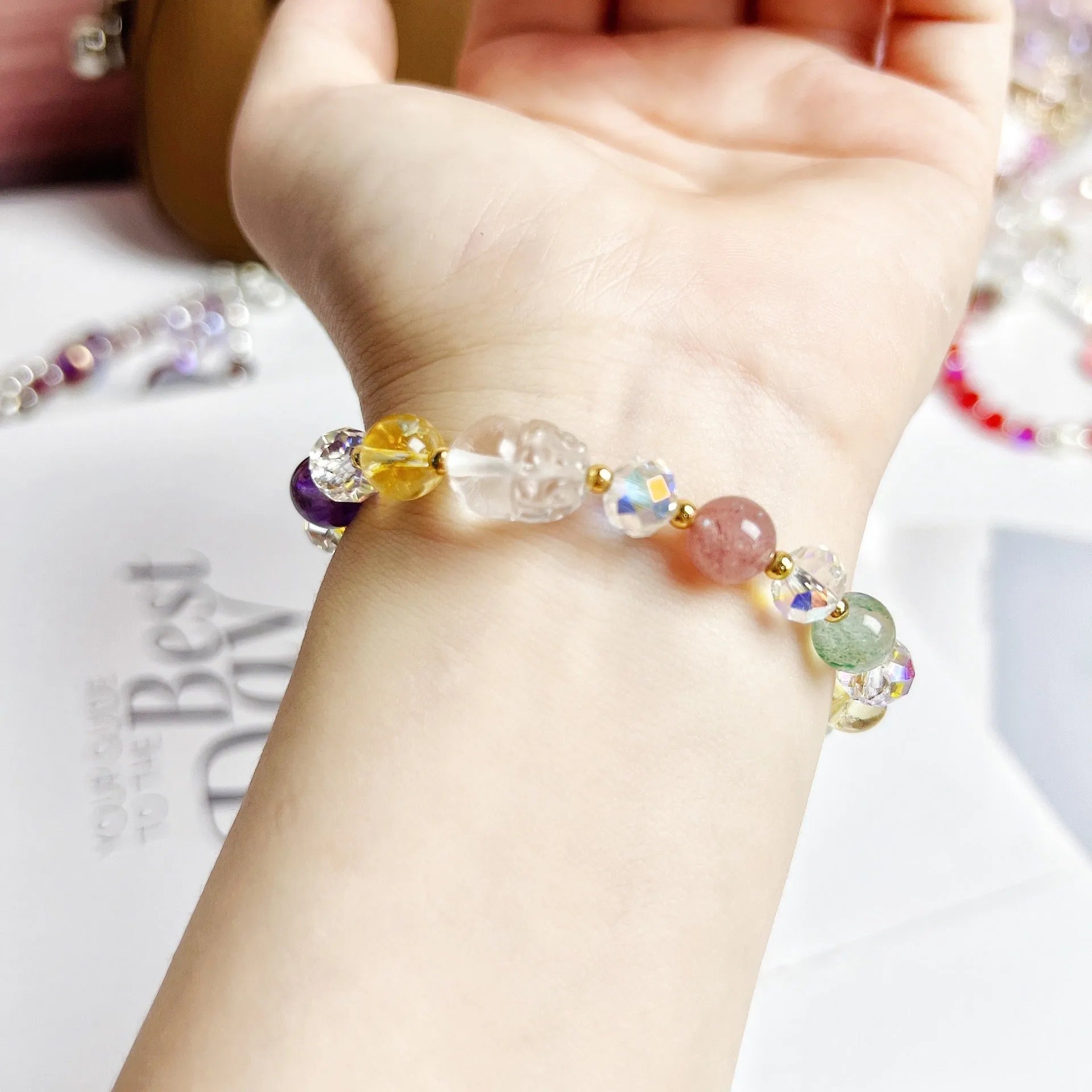 Crystal zodiac bracelet with phoenix nine-tail fox design on wrist