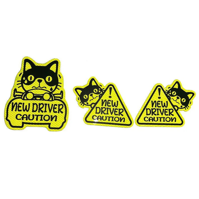 Set of 3 reflective magnetic car stickers with animal designs including cats, ducks, and pandas