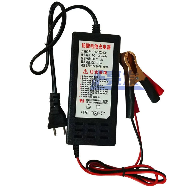 12V 3A lead acid battery charger for motorcycles, cars, and EVs with automatic maintenance features