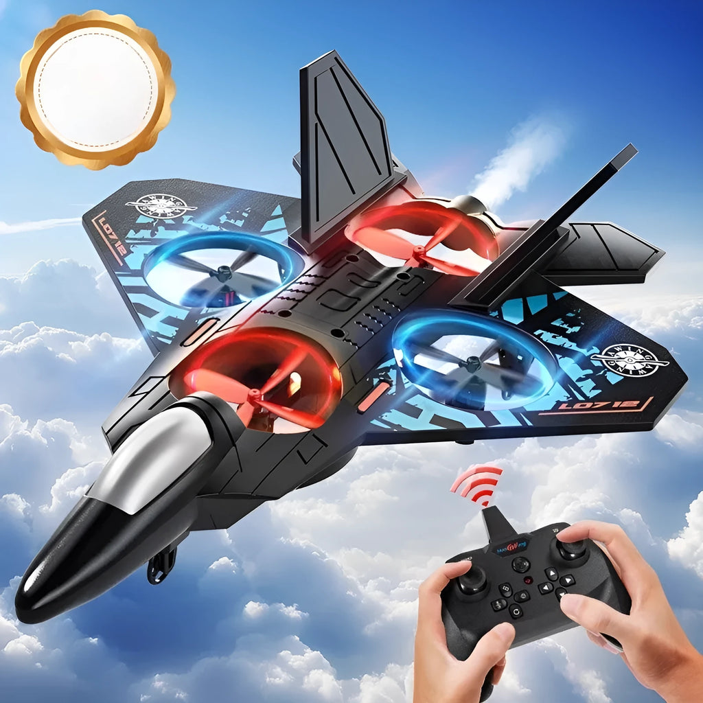 Remote control fighter jet model toy with plastic body, USB charging port, in 8th Generation Blue colour