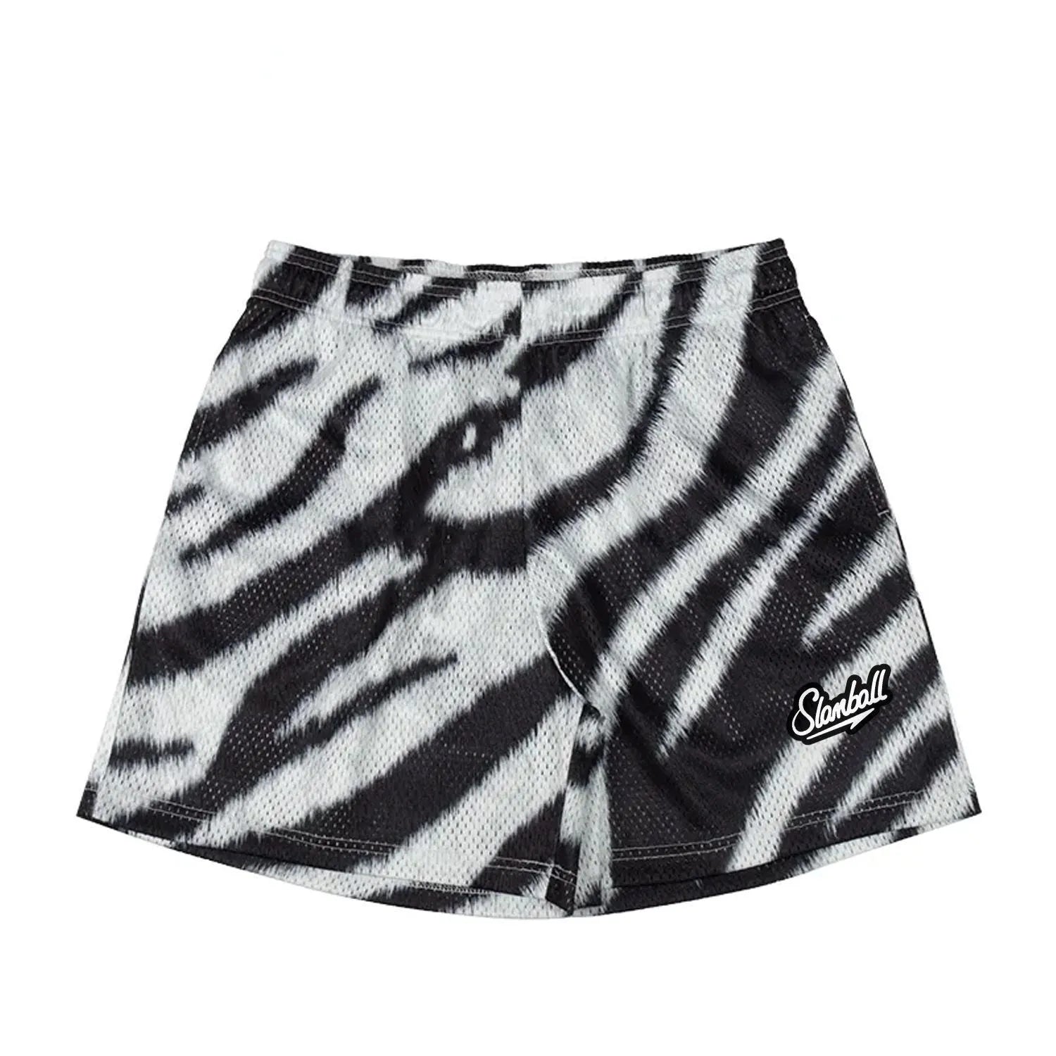 Men's leopard print quick-dry fitness shorts with mid waist and shorts length.