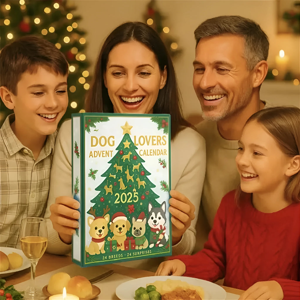 Dog lovers countdown calendar blind box with carved acrylic ornament and plated colour finish