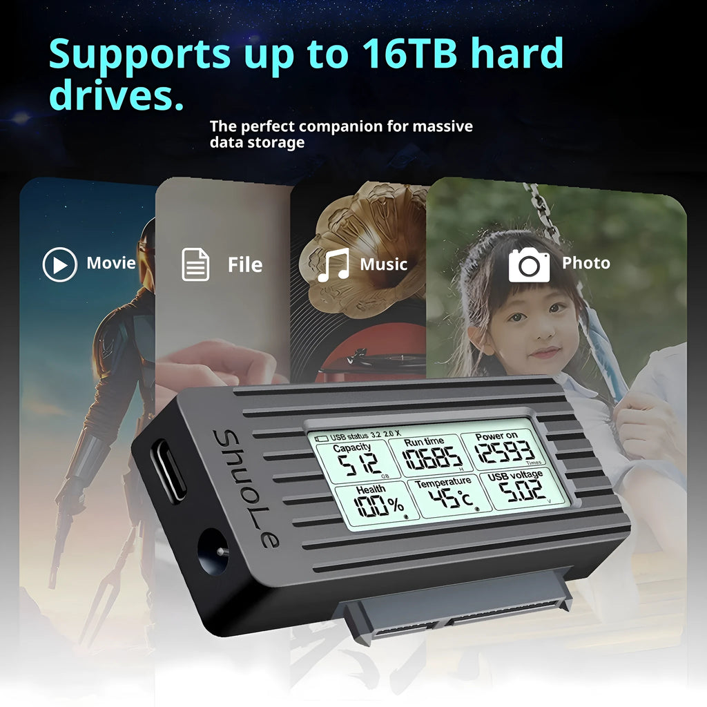 USB 3.2 solid state converter cable for 2.5 and 3.5 inch hard drives in ABS material