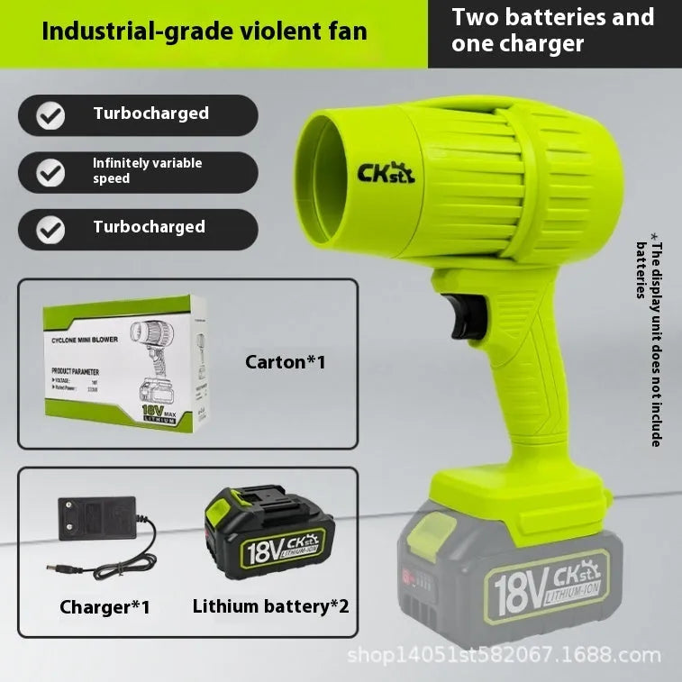 Brushless turbo fan industrial hair dryer with 21V lithium battery in green colour