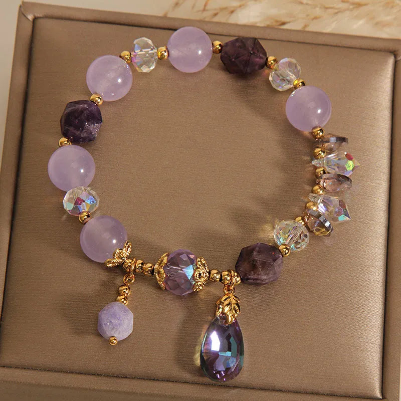 Lavender purple crystal children's bracelet with colourful water drop beads in retro purple drop design