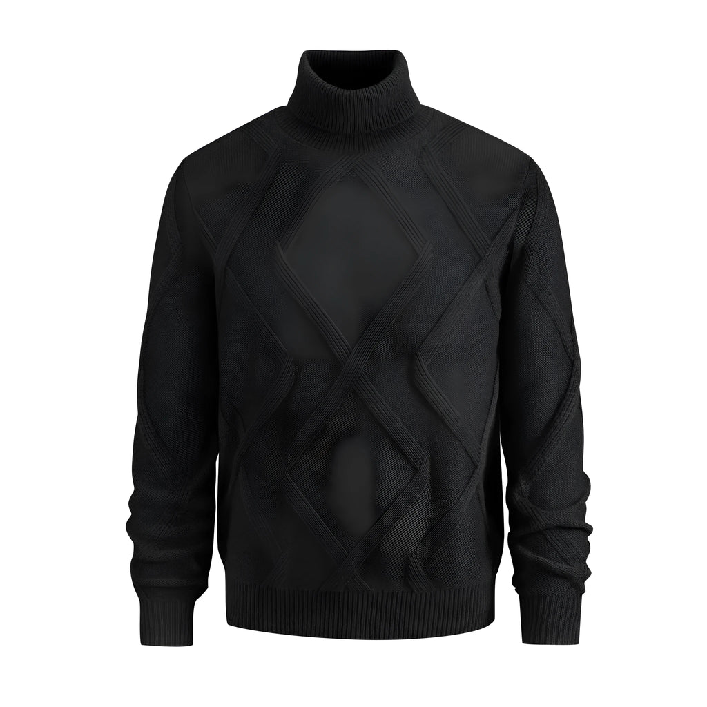 Men's slim-fit thickened turtleneck sweater in black and beige, 100% polyester pullover