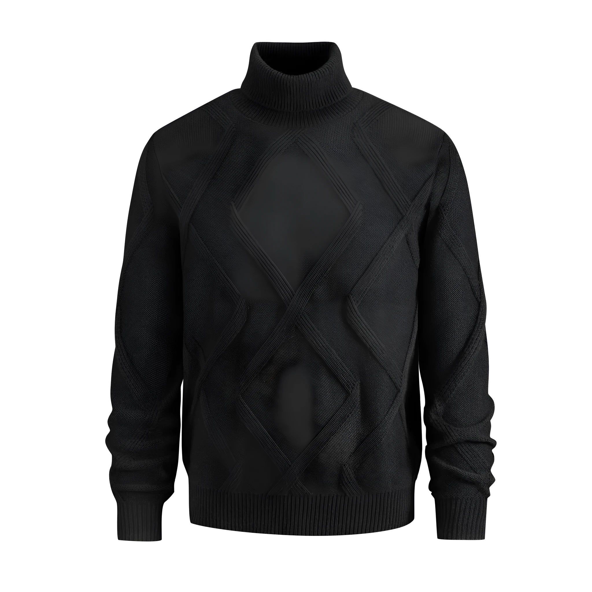 Men's slim-fit thickened turtleneck sweater in black and beige, 100% polyester pullover