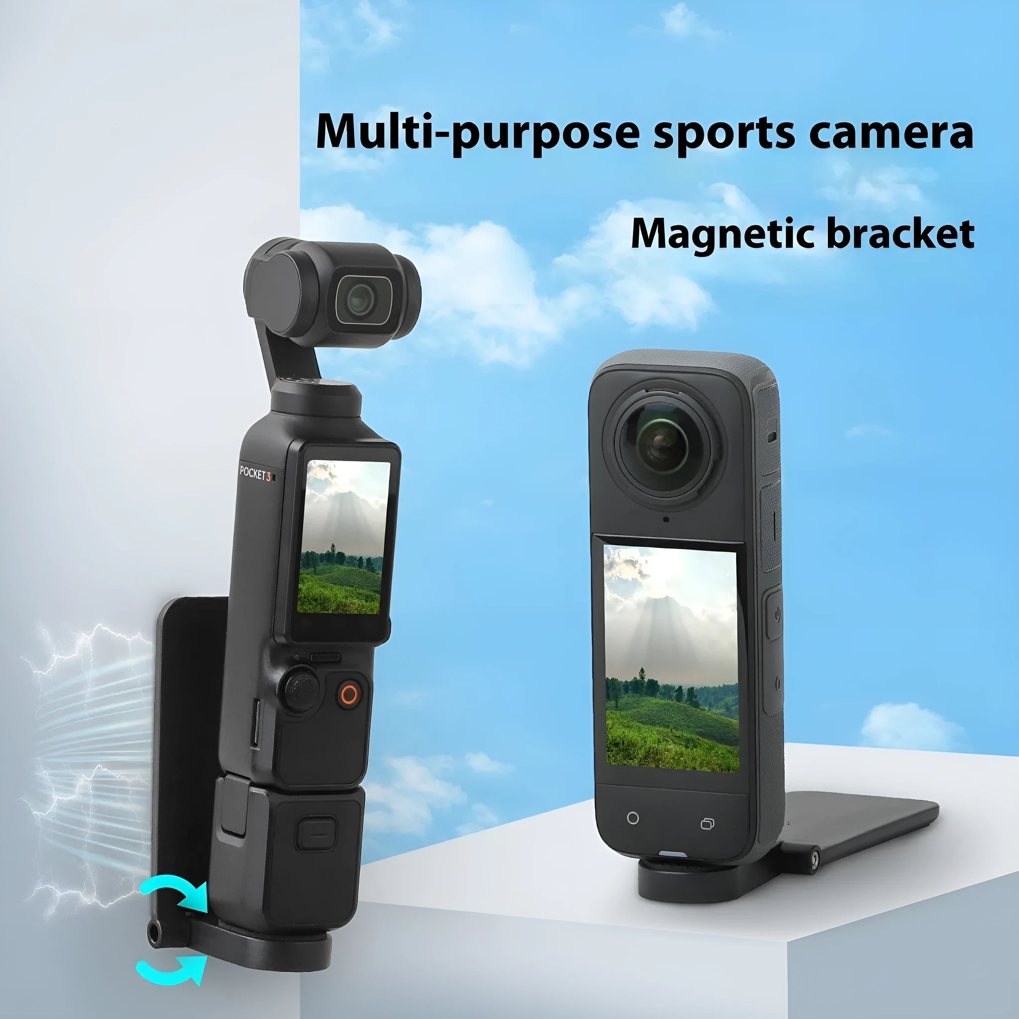 Black magnetic bracket base handheld handle accessory for Insta360 X4 camera with angle adjustment mechanism