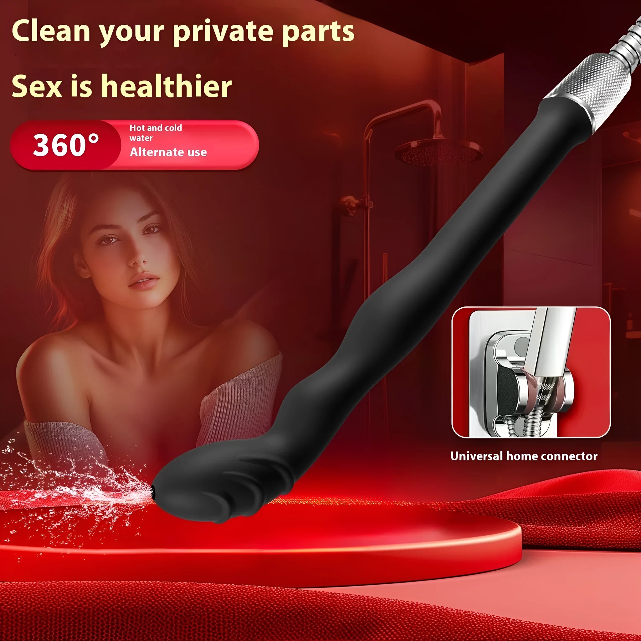 Black silicone hosepipe flusher for outdoor cleaning, shown in large and small sizes.
