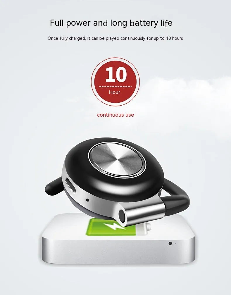 Plastic wireless Bluetooth headset ear-mounted in silver with stereo call and music support