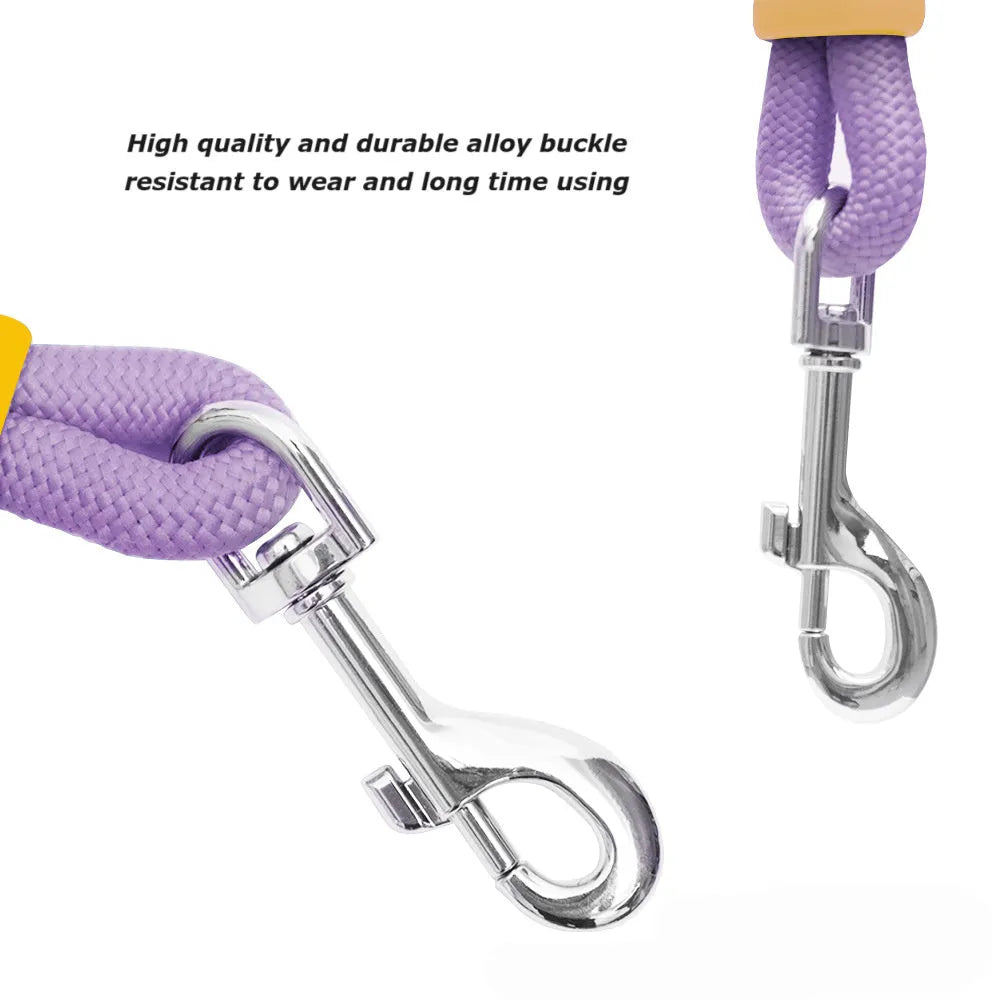 Dog traction leash with foam handle showing 140cm nylon rope in available colours