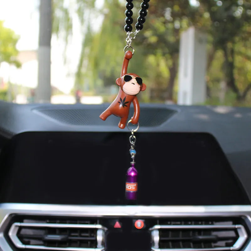 Cartoon monkey wearing sunglasses rearview mirror pendant for car decoration