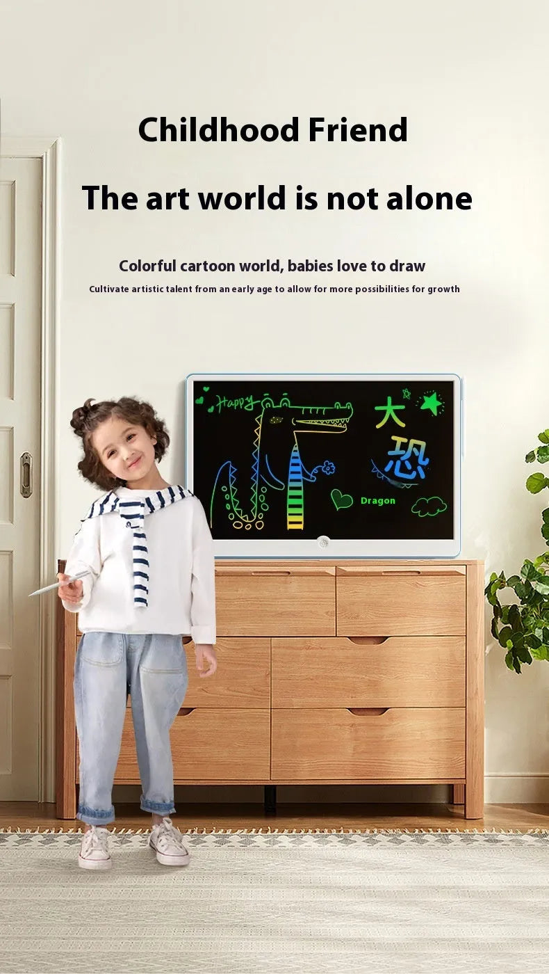 19-inch rechargeable LCD drawing board for children in blue and white colour.