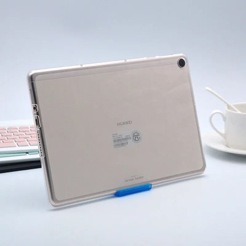 Clear ultra-thin silicone tablet protective case showing transparent white finish and flexible construction